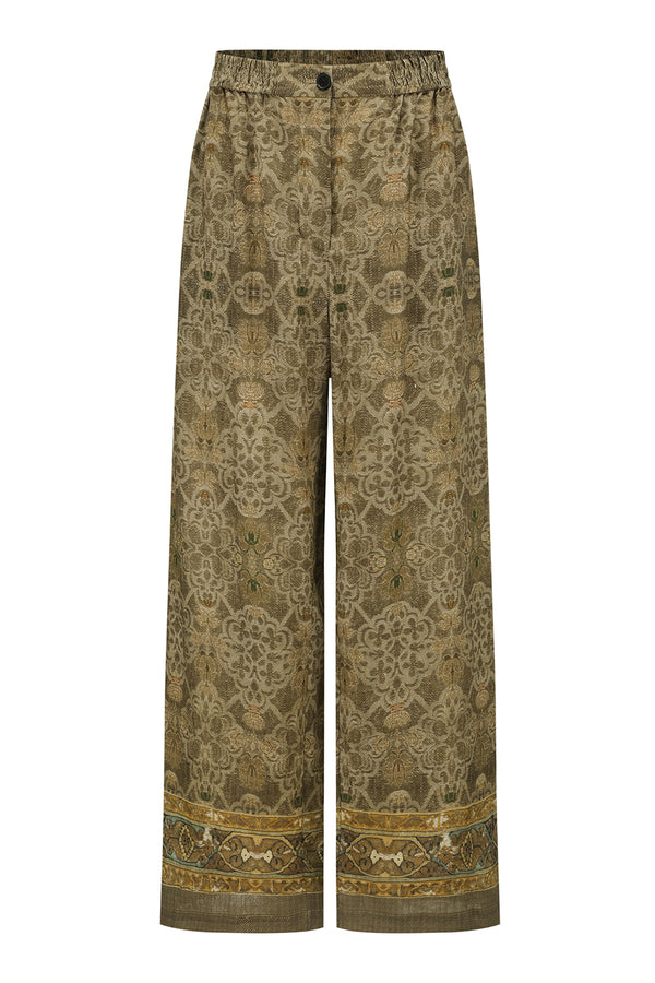 INTO THE EAST 25 Autumn/Winter Moss Green Dark Pattern Print Linen Shirt/Straight Pants ITE-E1DGAW005GR21PT-LV Pants (E1DGAW004GR21SH)
